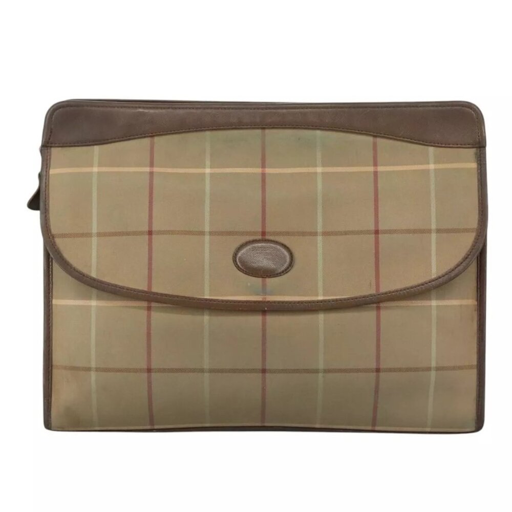 Burberrys Nova Check Clutch Bag Canvas Beige Auth